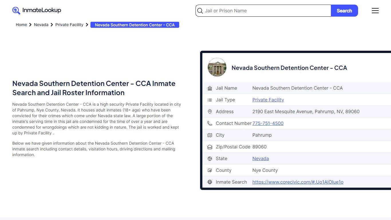 Nevada Southern Detention Center - CCA Inmate Search, Jail Roster ...