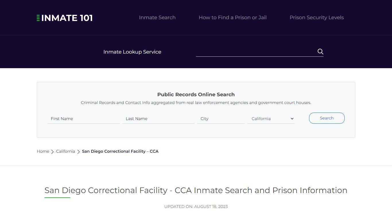 San Diego Correctional Facility - CCA Inmate Search, Visitation, Phone ...